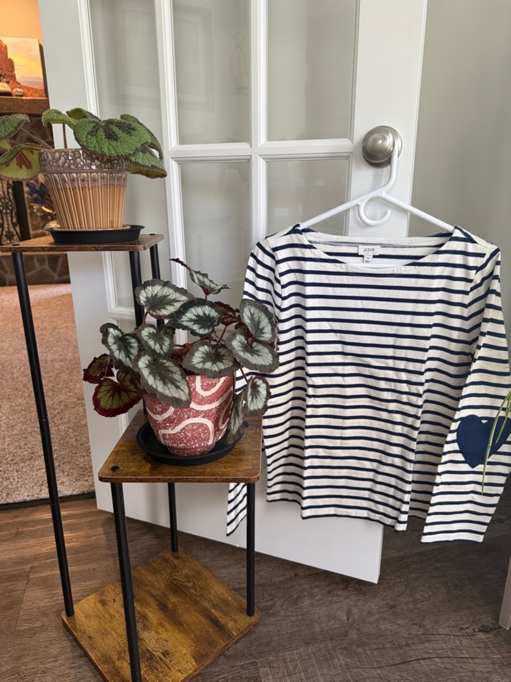 J. Crew Navy and White Striped Boatneck Top